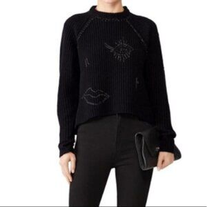 (nude) Black Embroidered Knit Face Sweater Italian 42 / US 6 Nude